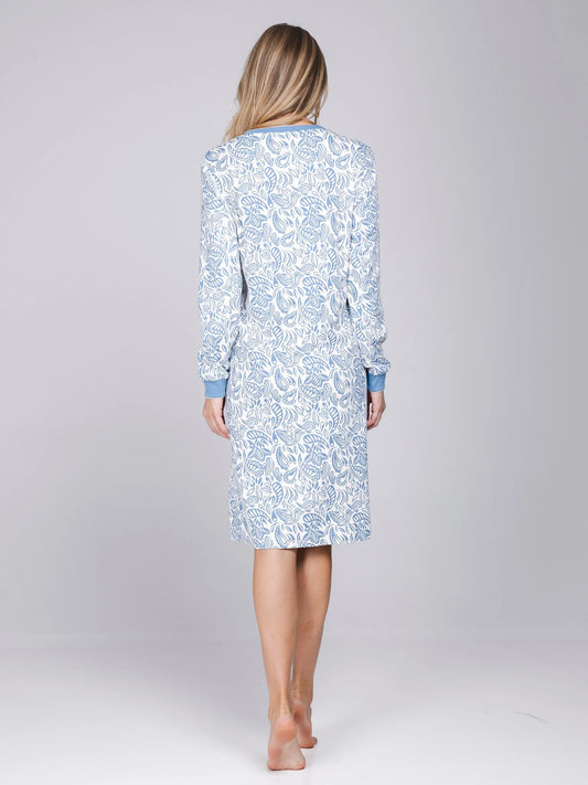 Pastunette lang nachthemd met knoopsluiting serie Soft Paisley - 111262-172-1 - Blauw