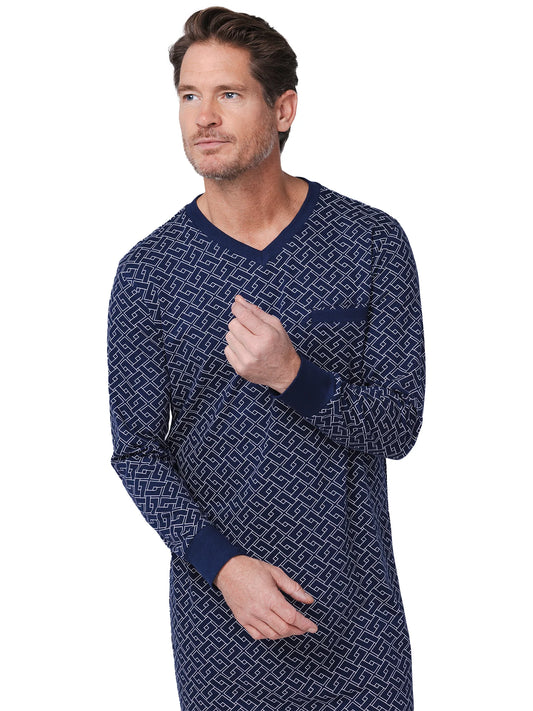 Pastunette heren nachthemd - serie Linear 112252-544-1 - Donker blauw