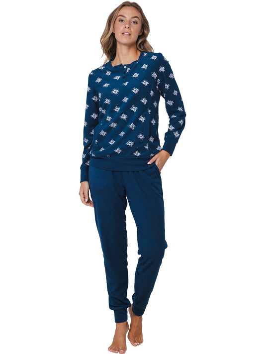 Pastunette pyjama badstof met knoopsluiting - Moonlite 121252-126-1 - Donker blauw