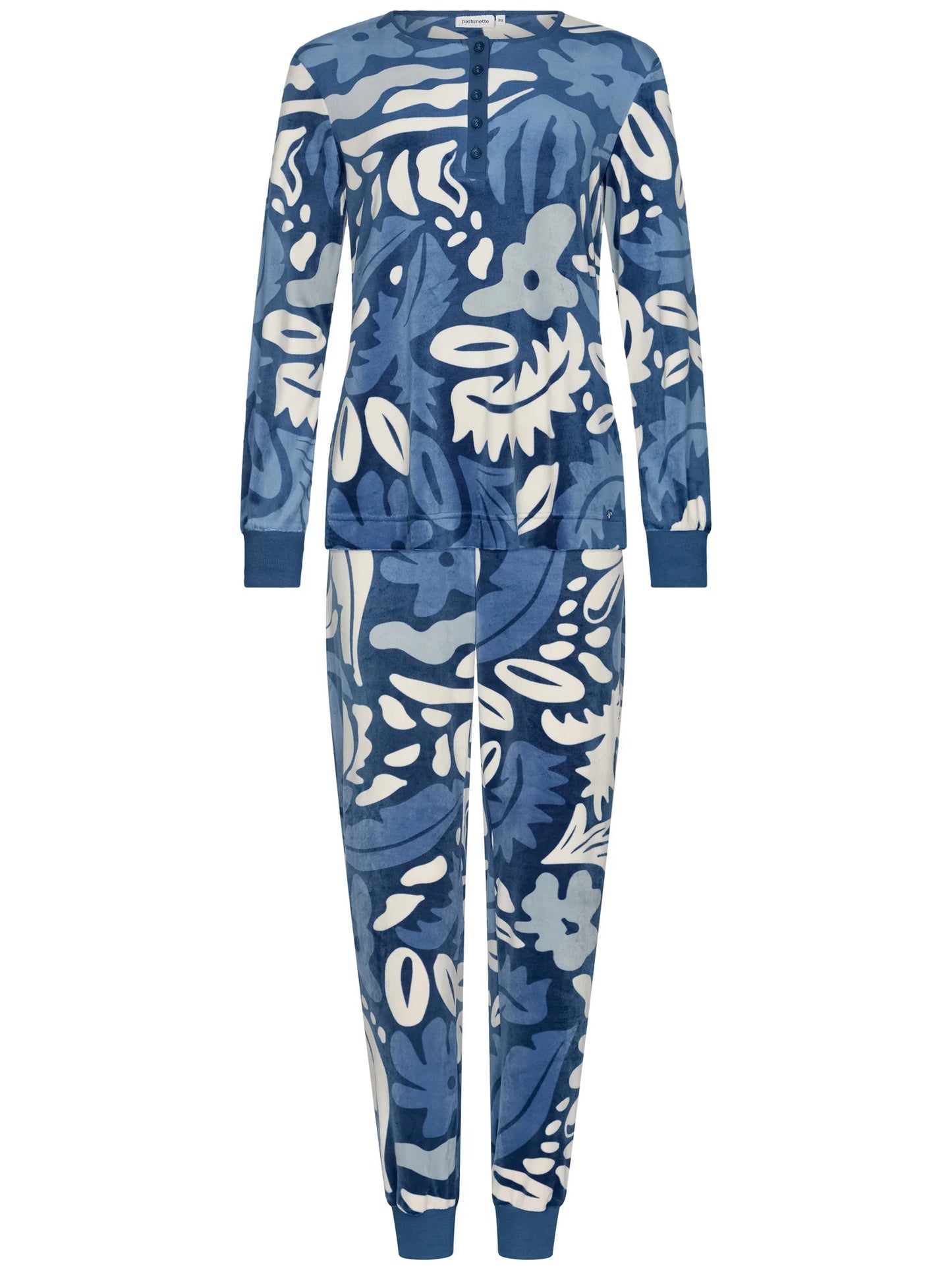 Pastunette Warme velours pyjama geprint - Blue Bloom 121252-158-1 - Donker Blauw