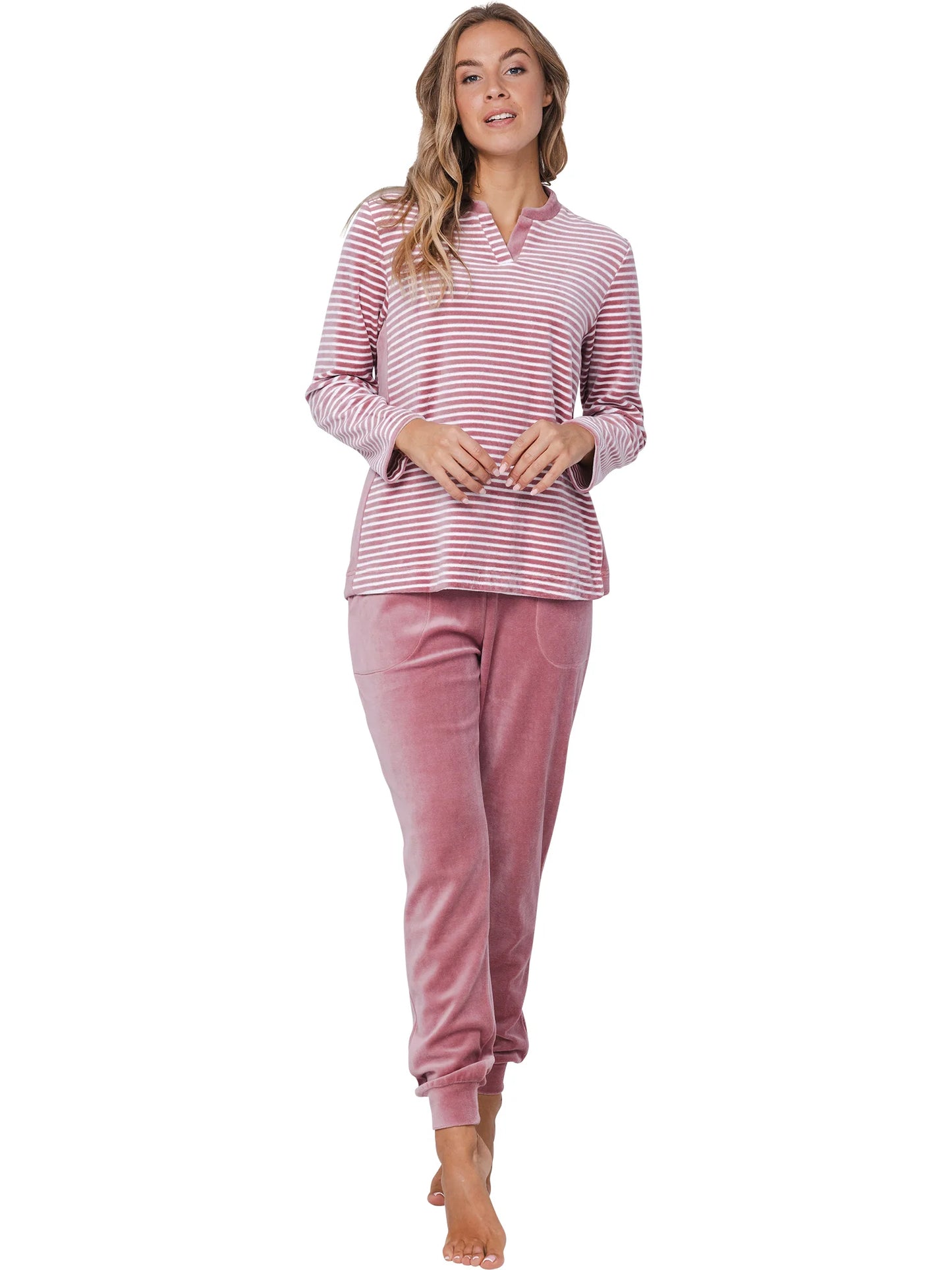 Pastunette Warme velours pyjama gesteept - Rose Stream 121252-164-1 - Donker roze