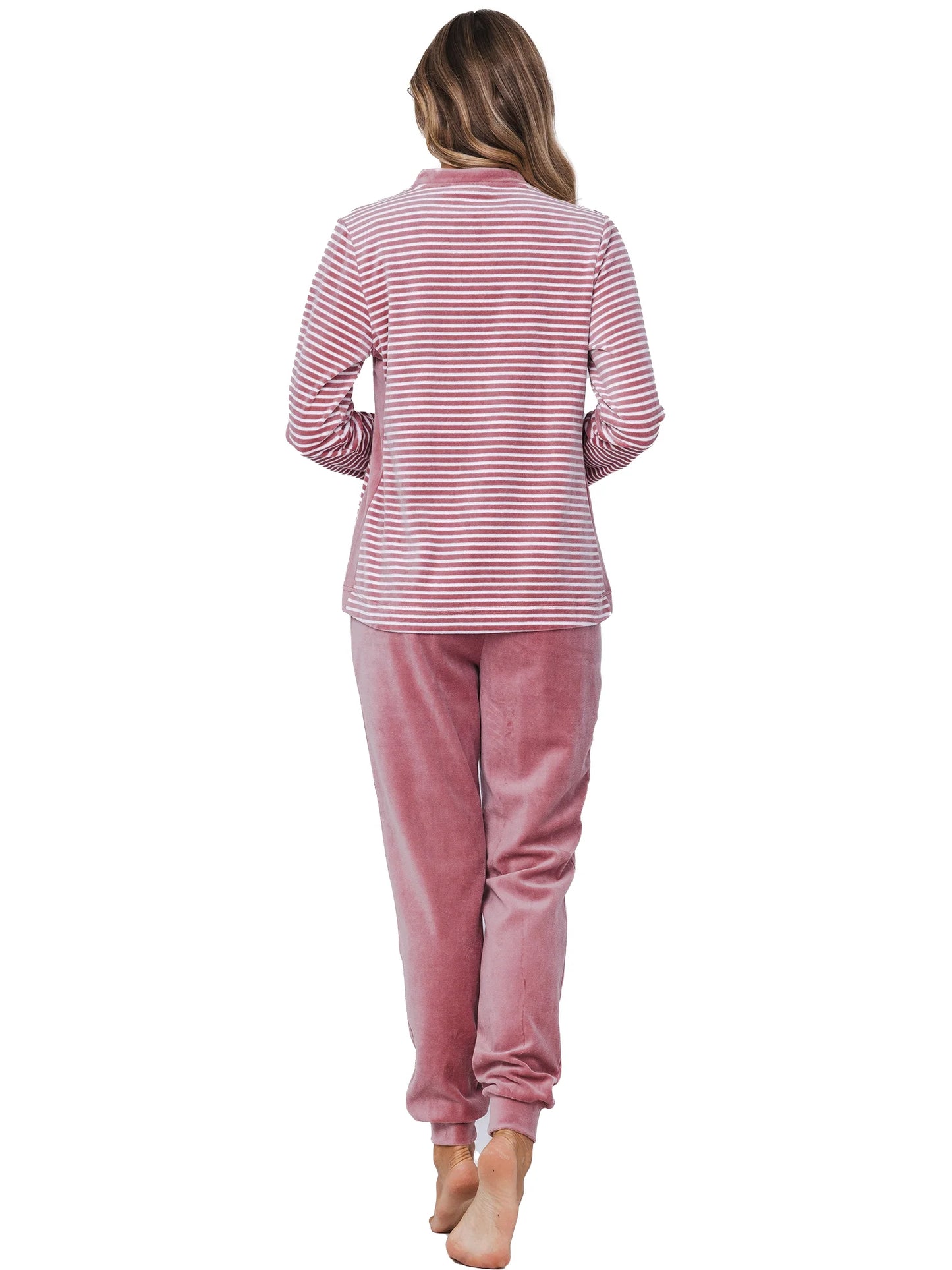 Pastunette Warme velours pyjama gesteept - Rose Stream 121252-164-1 - Donker roze