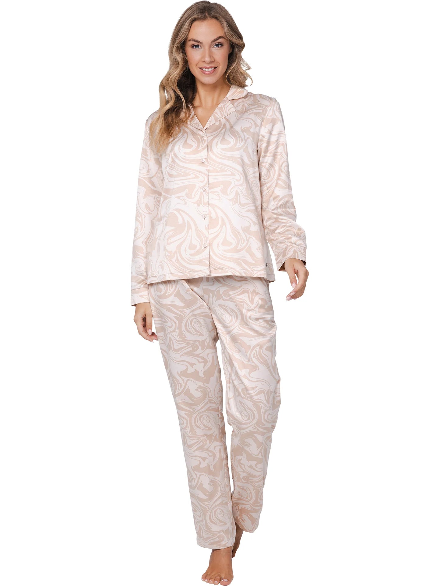 Pastunette Premium satijnen pyjama doorknoop - Eternal 121252-202-1 - Beige