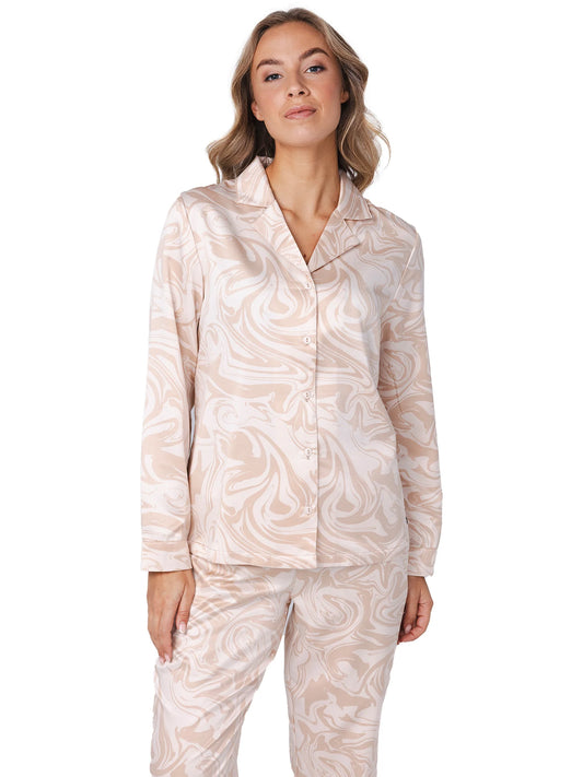 Pastunette Premium satijnen pyjama doorknoop - Eternal 121252-202-1 - Beige