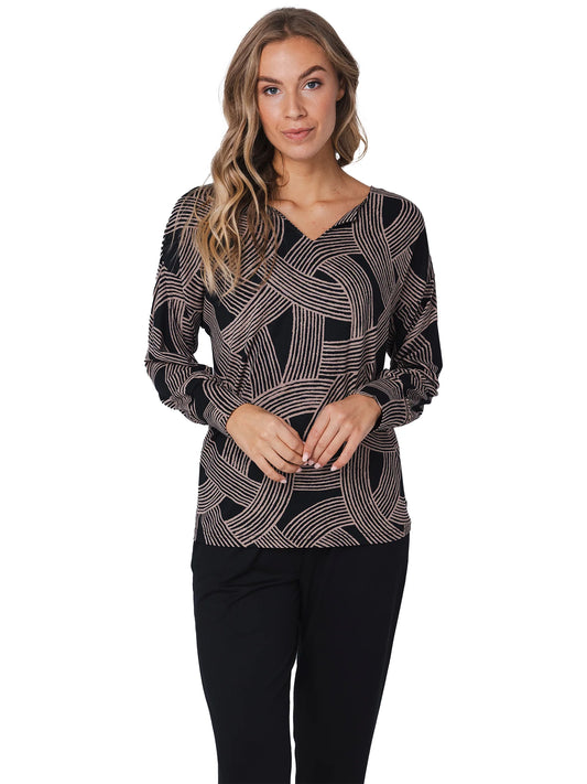 Pastunette Premium pyjama grafische lijnen - serie balance 121251-246-2 - Zwart