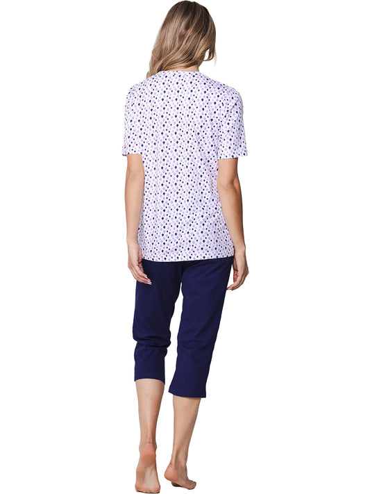 Pastunette Pyjama doorknoop met 3/4 broek - Purple Haze 121261-146-1 - Donker Blauw