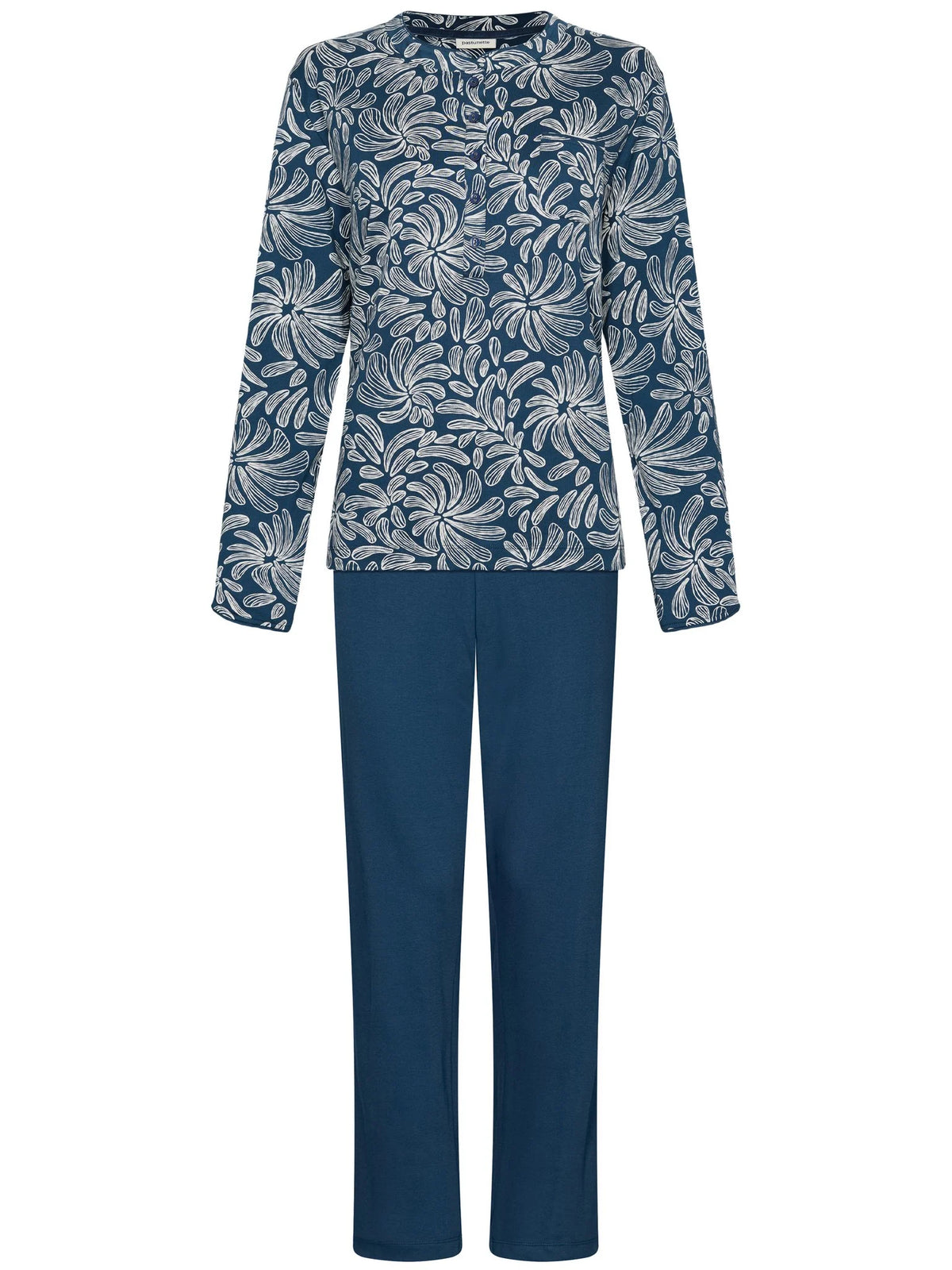 Pastunette Dikke Pyjama met knoopsluiting - Nordic Bloom 121262-154-1 - Donker blauw