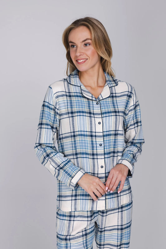 Pastunette Doorknoop Pyjama Flanel serie Frosty Checks - 121262-162-1 - Blauw geruit