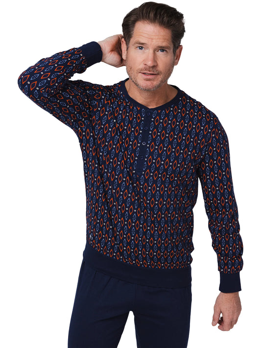 Pastunette heren pyjama knoopsluiting met boorden - Navy Nights 122252-514-1 - Donker blauw