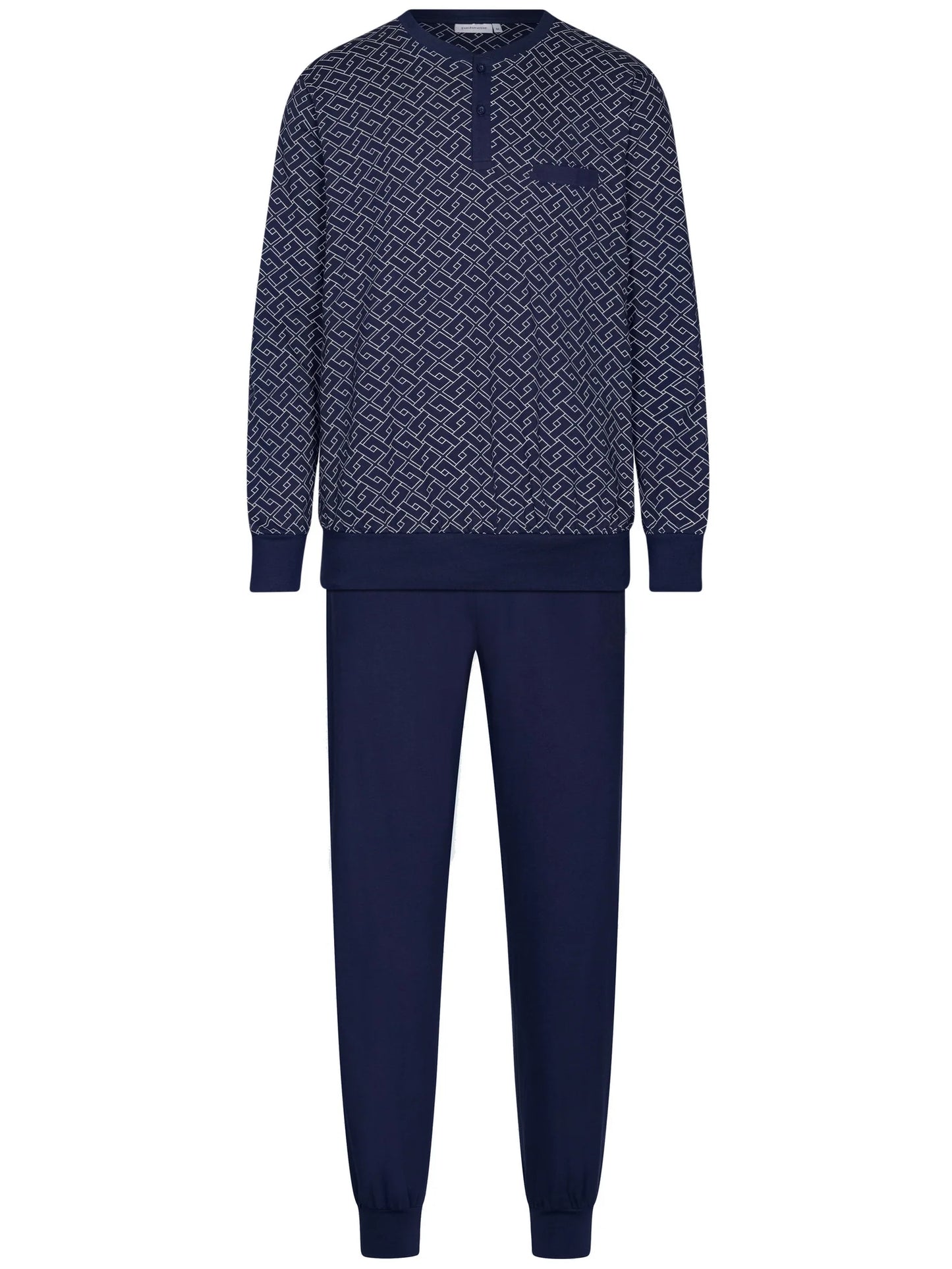 Pastunette heren pyjama met boorden grafische print - Linear 122252-544-1 - Donker blauw