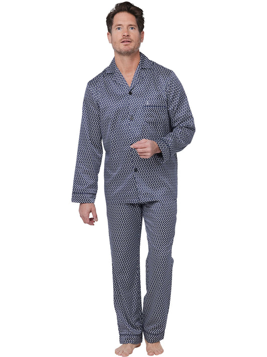 Robson heren satijnen doorknoop Pyjama - 122252-801-1 - Donker Blauw satijn