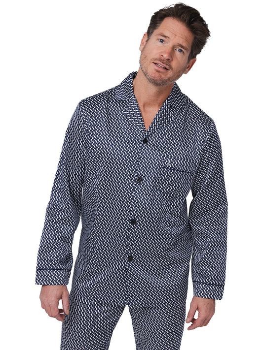 Robson heren satijnen doorknoop Pyjama - 122252-801-1 - Donker Blauw satijn