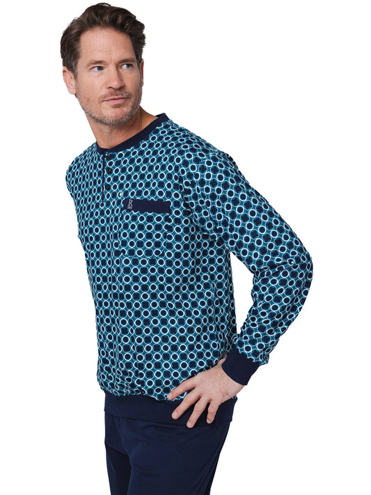 Robson heren pyjama met boorden circels - 122252-812-1 - Donker blauw