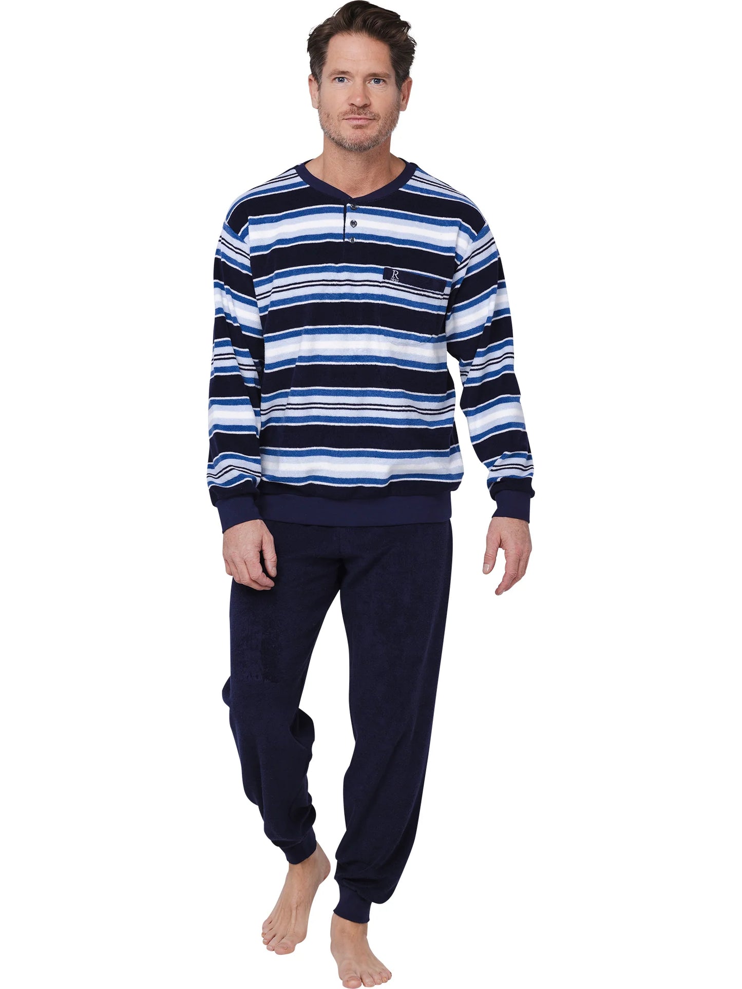Robson heren pyjama badstof gestreept - 122252-822-1 - Donker blauw