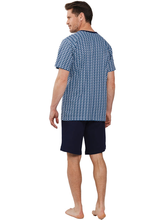 Pastunette heren shortama grafische print - 132251-522-1 - donker blauw