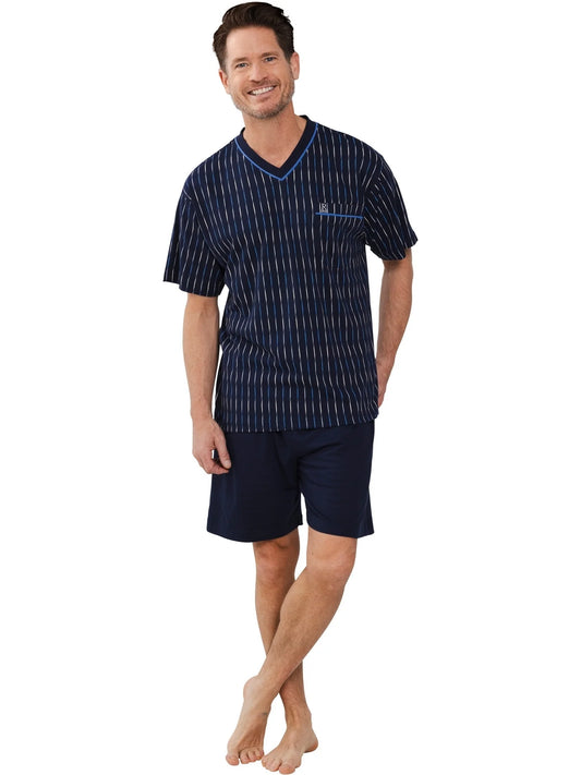Robson heren Shortama V hals met verticale lijnen - 132251-812-1 - Donker blauw