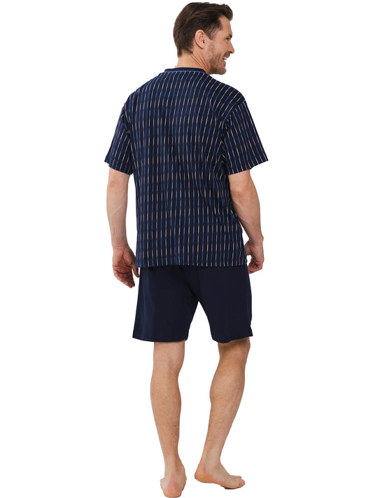 Robson heren Shortama V hals met verticale lijnen - 132251-812-1 - Donker blauw