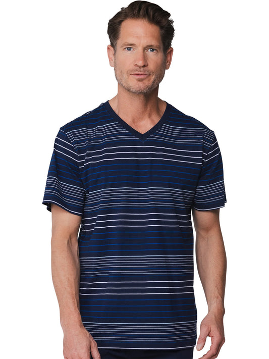 Pastunette Heren shortama shirt korte mouw - 142199-504-2 - Donker Blauw gestreept