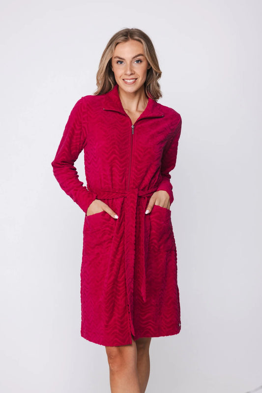 Rebelle badjas ochtendjas met rits - Palm Springs 171261-620-1 - Dark Pink (badstof)