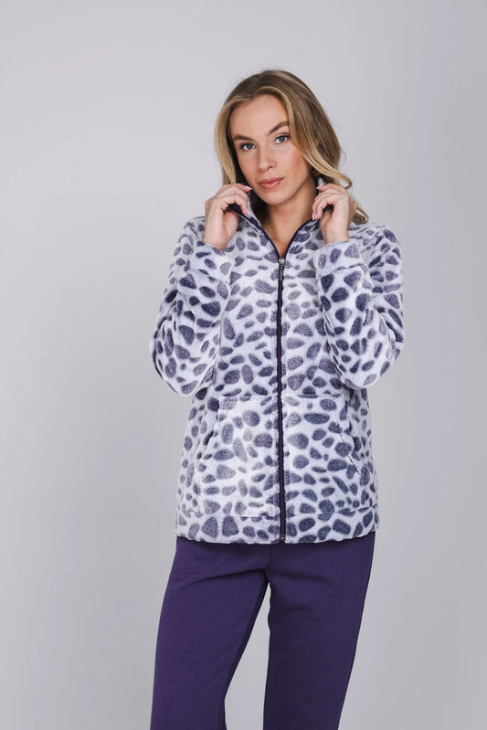 Pastunette huispak fleece met rits - Purple Pebbles 181262-182-1 - Donker Paars