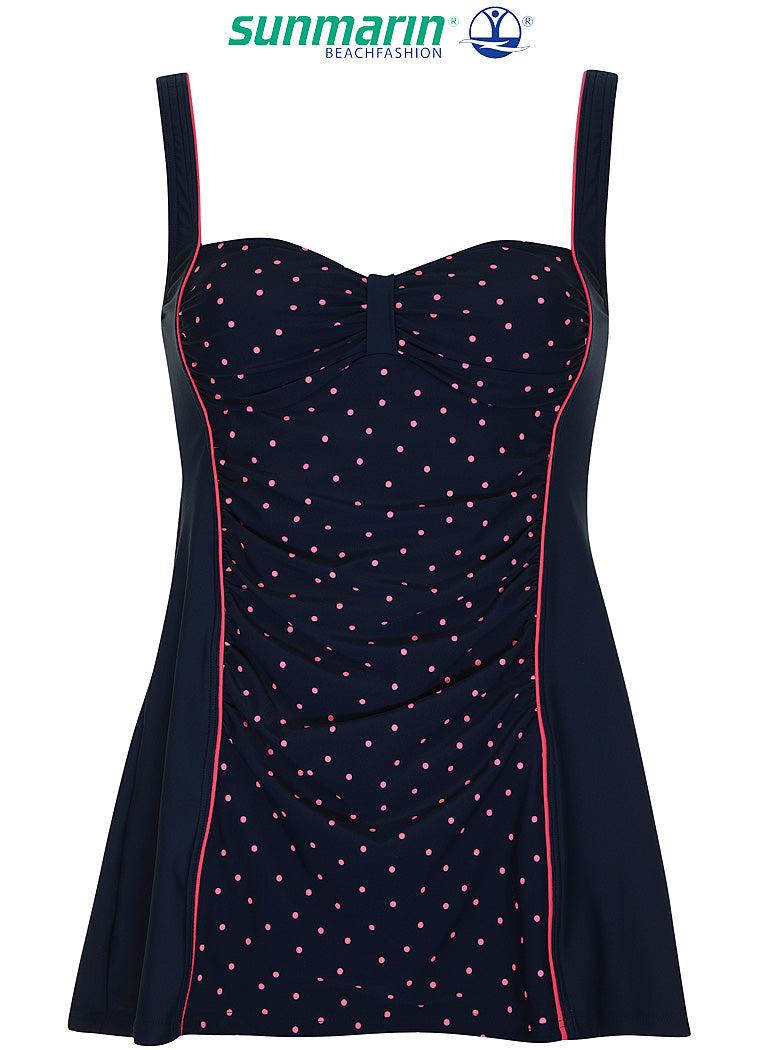 Sunmarin voorgevormde tankini geplooid met roze stippen - 18604 - donker blauw