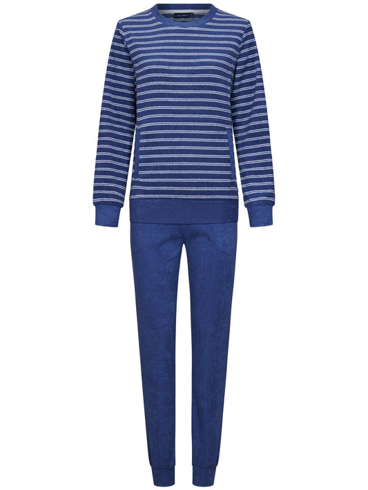 Pastunette pyjama badstof gestreept met kangoeroezak - 20242-104-2 - Blauw