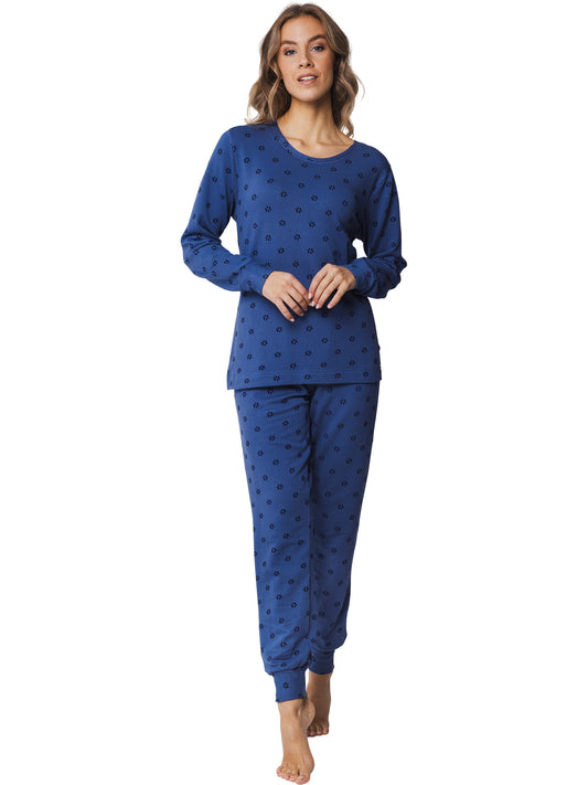 Pastunette zachte pyjama met boorden stippen bloem - 20242-108-2 - Donker blauw