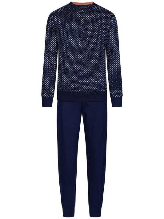 Pastunette heren Pyjama knoopsluiting en boorden - 23242-612-4 - Donker blauw/ oker