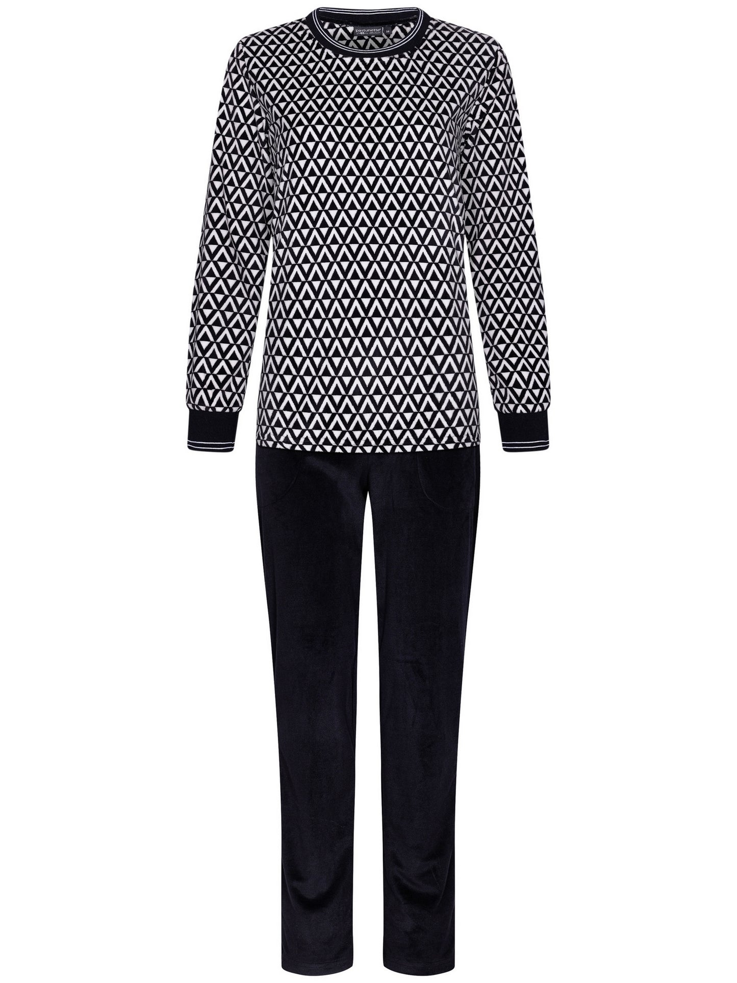 Pastunette Premium Warme pyjama /huispak met boorden - 25242-348-2 - zwart wit print