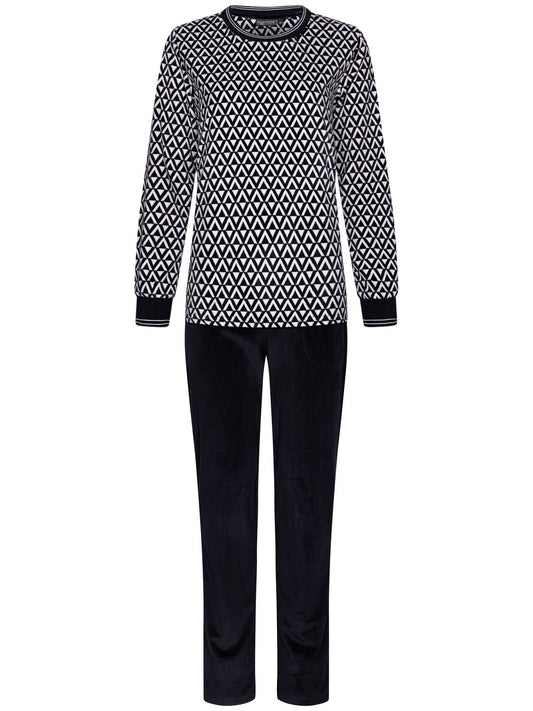 Pastunette Premium Warme pyjama /huispak met boorden - 25242-348-2 - zwart wit print