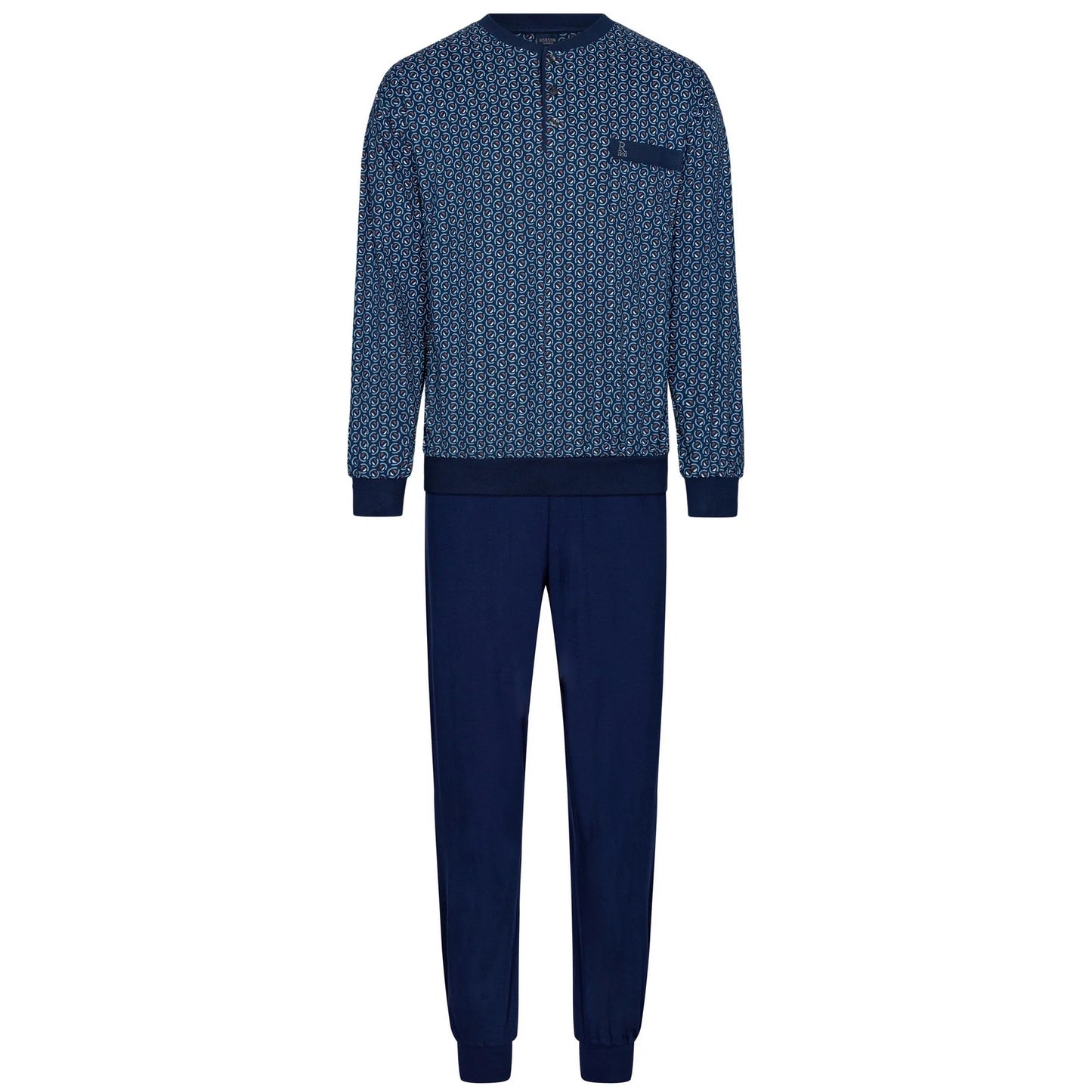 Robson heren pyjama knoopsluiting met boorden retro - 27242-702-4- blauw
