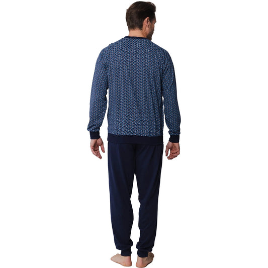 Robson heren pyjama knoopsluiting met boorden retro - 27242-702-4- blauw