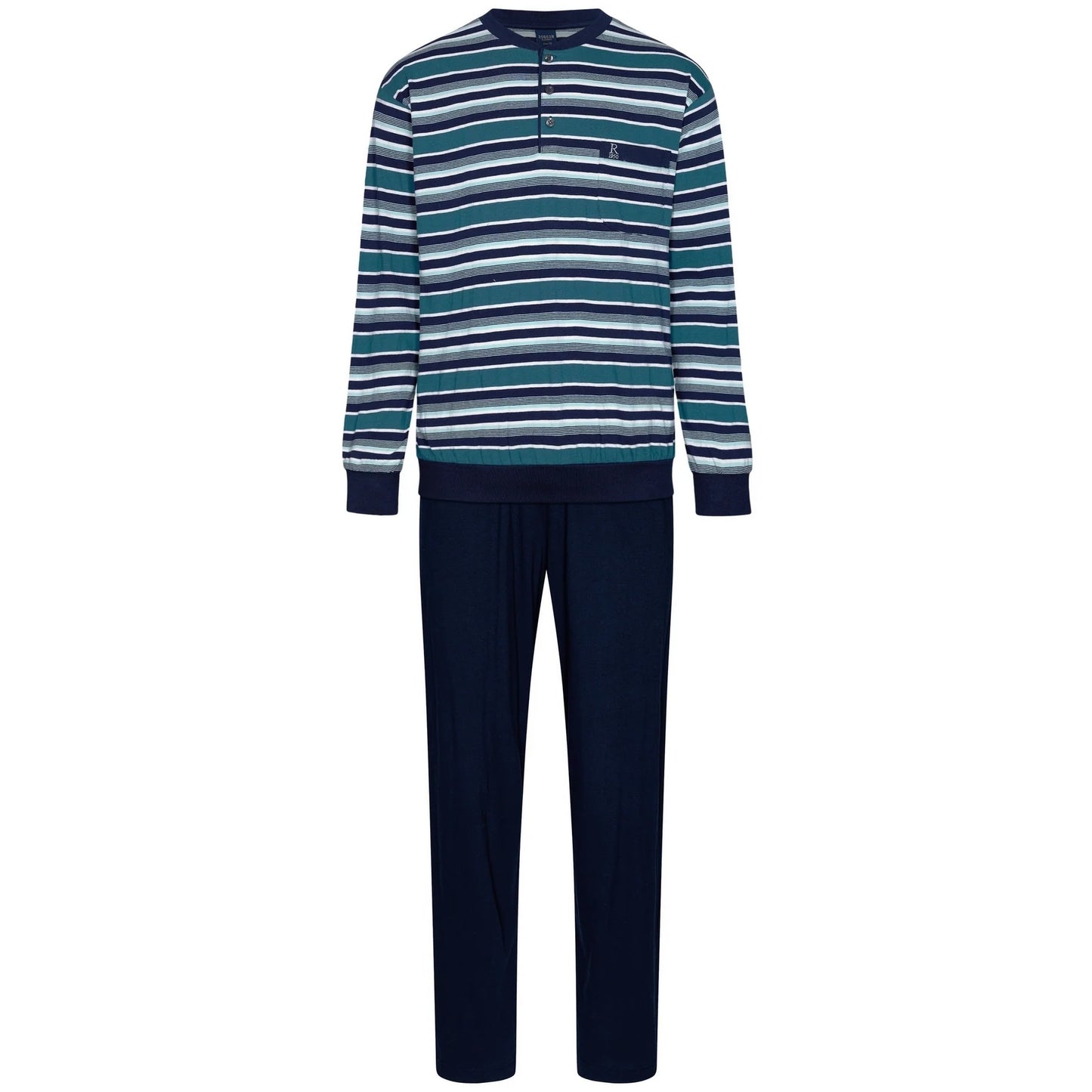 Robson heren pyjama knoopsluiting met boorden gestreept - 27242-704-4- Turquoise