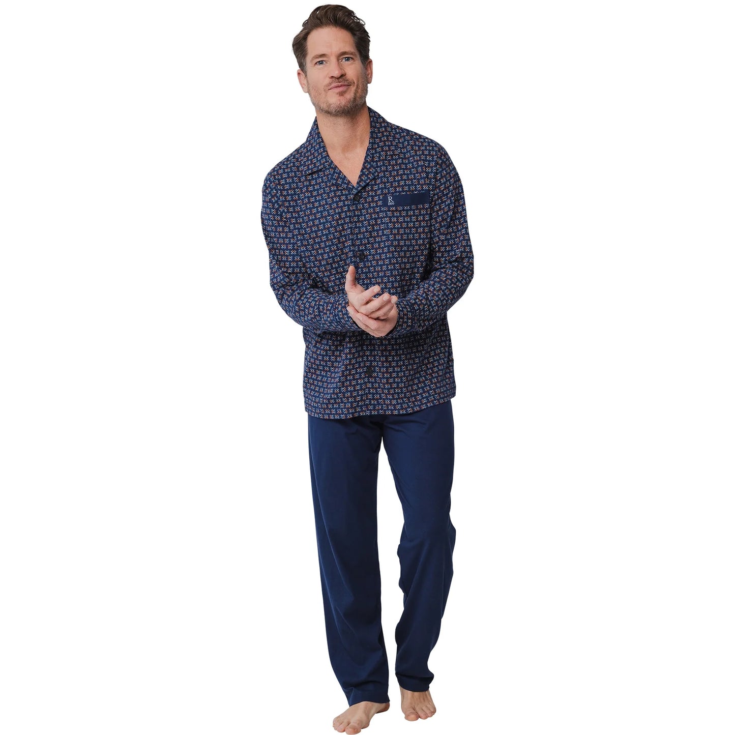Robson heren doorknoop pyjama retro  - 27242-716-6 - Blauw