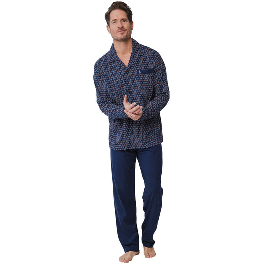 Robson heren doorknoop pyjama retro  - 27242-716-6 - Blauw