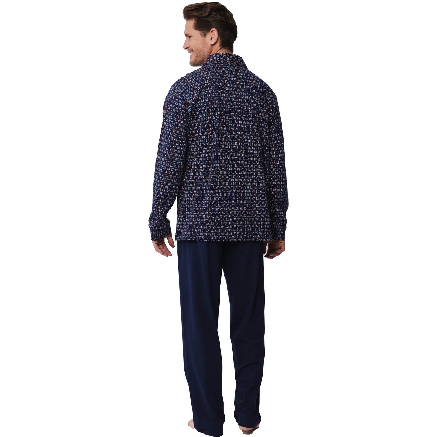 Robson heren doorknoop pyjama retro  - 27242-716-6 - Blauw