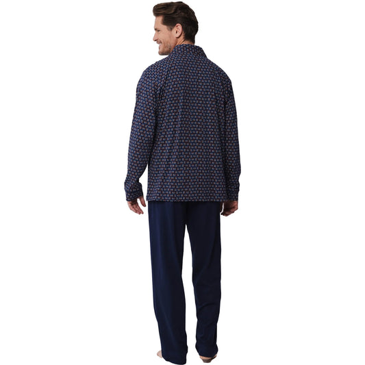 Robson heren doorknoop pyjama retro  - 27242-716-6 - Blauw
