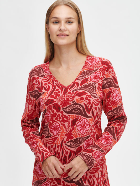 Nanso big shirt herfst print met vogels - Tamara 28138 - Rood (6630)