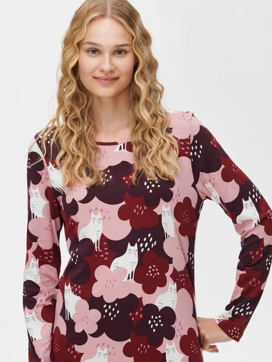 Nanso nachthemd lange mouw kat - 28681 Sylvi - Rood