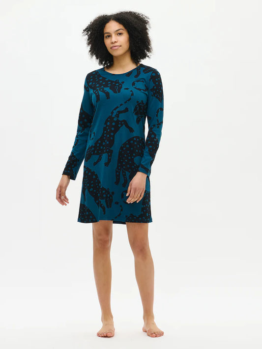 Nanso nachthemd lange mouw luipaard - 29028 Leonora - Blauw