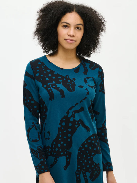 Nanso nachthemd lange mouw luipaard - 29028 Leonora - Blauw