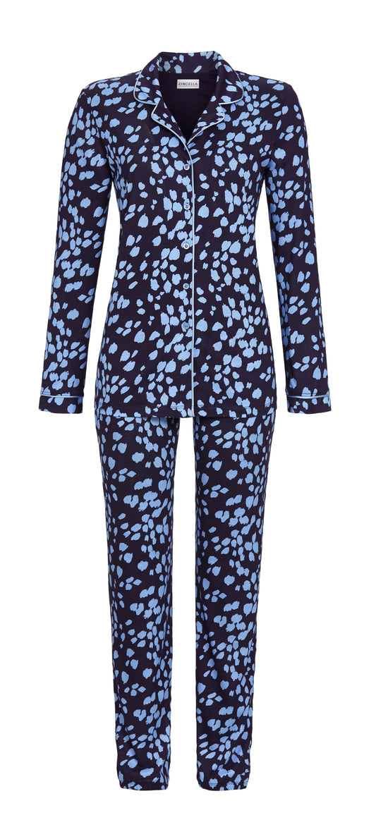 Ringella Doorknoop pyjama met kraag abstracte dierenprint - 3511205 - Blauw