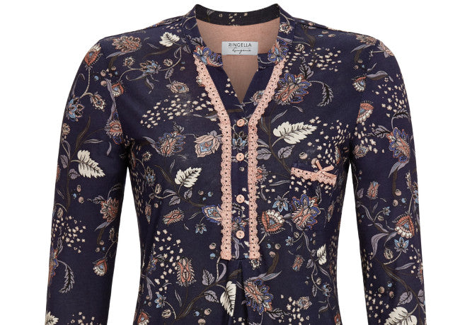 Ringella lingerie pyjama bloemmotief met knoopsluiting - 3561214 - Night blue