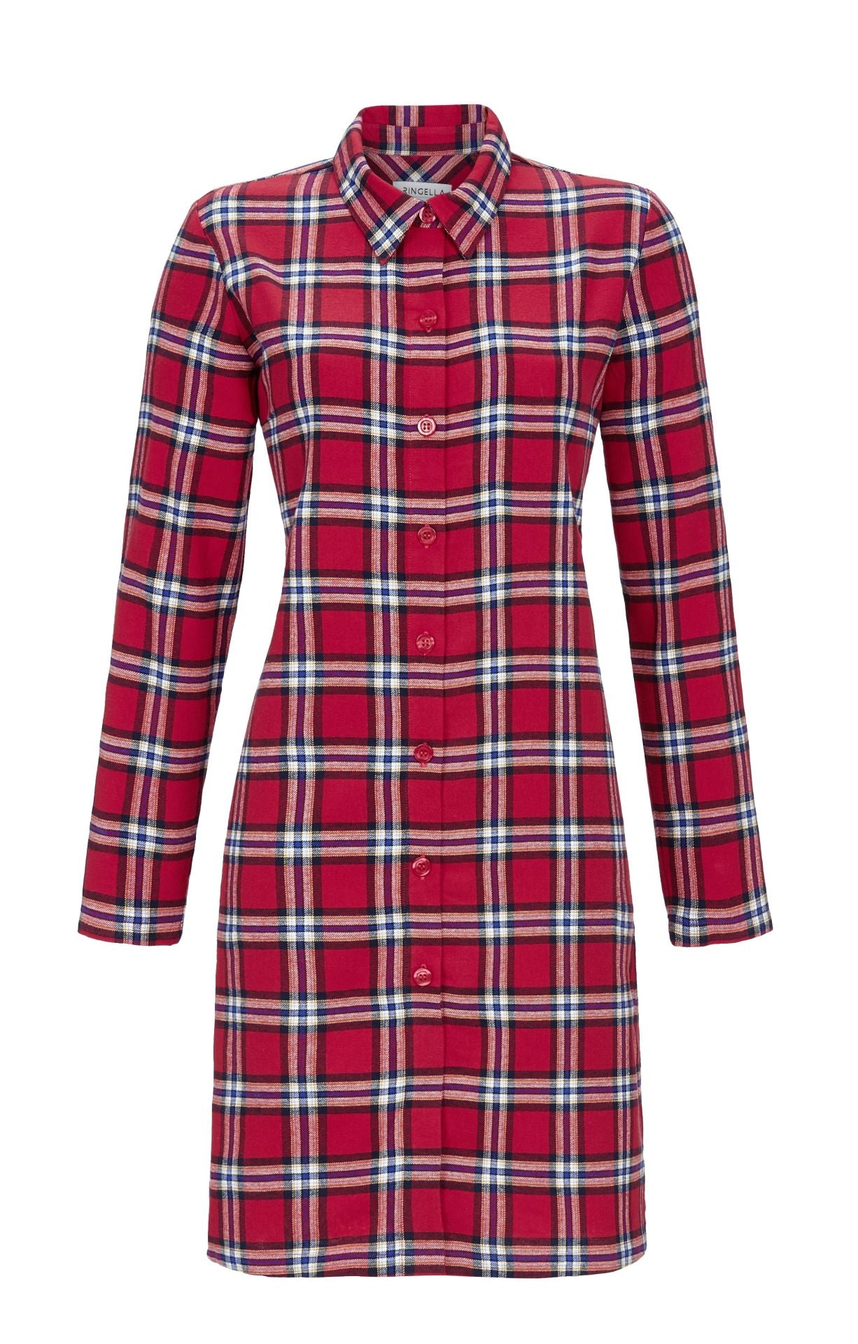 Ringella Flanellen Nachthemd doorknoop - 4517021 - rood geruit