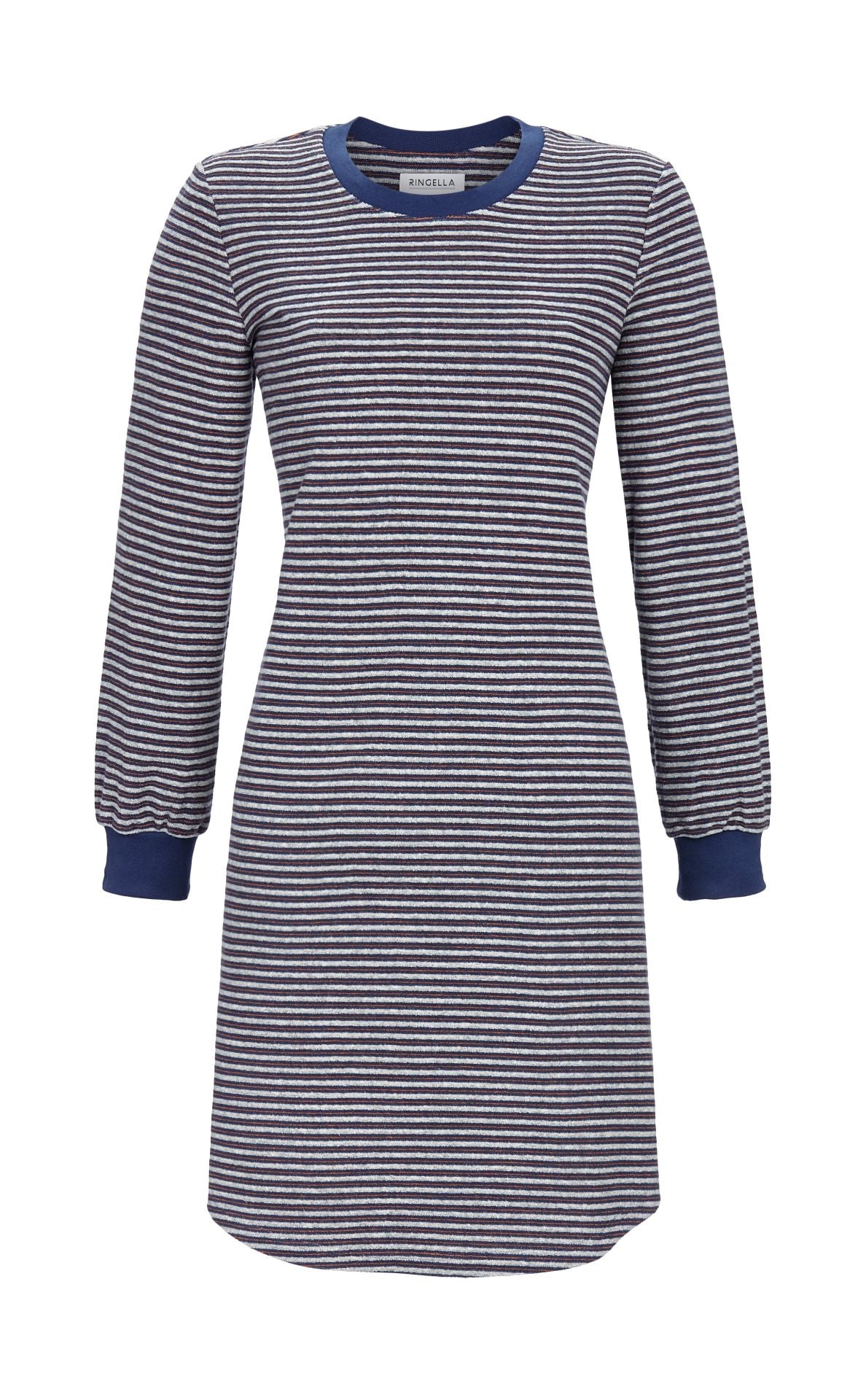 Ringella Badstoffen Nachthemd met boorden - 4518020 - grijs/blauw gestreept