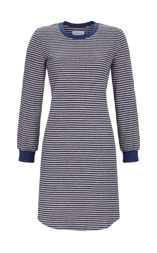 Ringella Badstoffen Nachthemd met boorden - 4518020 - grijs/blauw gestreept
