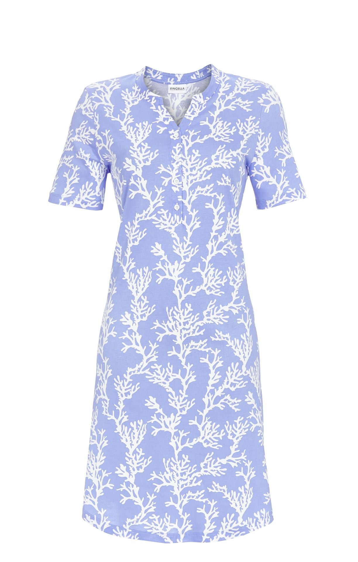 Ringella Nachthemd met knoopsluiting koraalprint - 5211024 - blauw