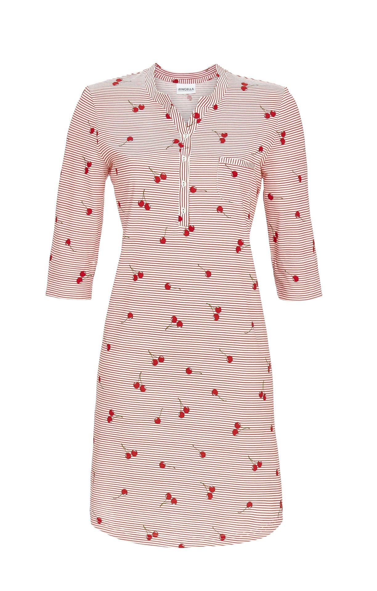 Ringella Nachthemd met knoopsluiting kersenprint 3/4 mouw - 5211028 - rood
