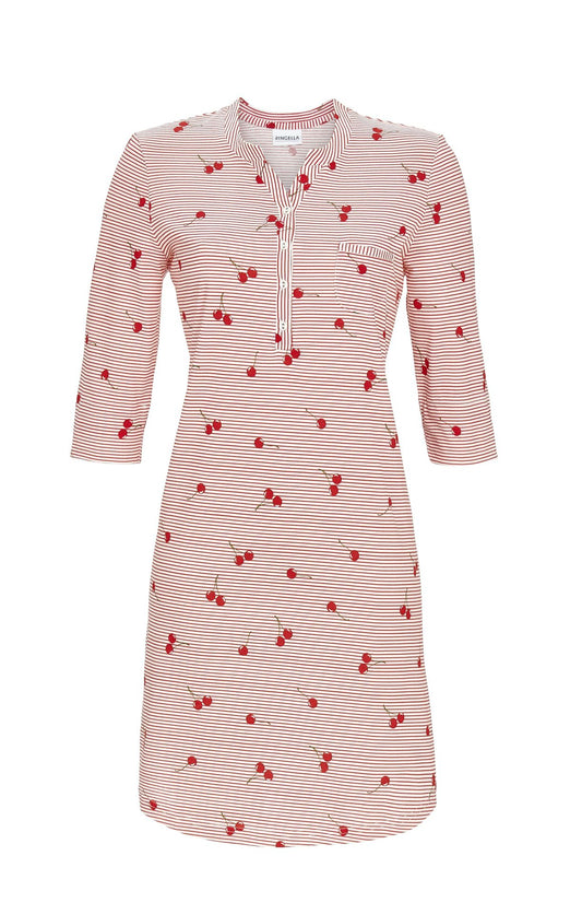Ringella Nachthemd met knoopsluiting kersenprint 3/4 mouw - 5211028 - rood