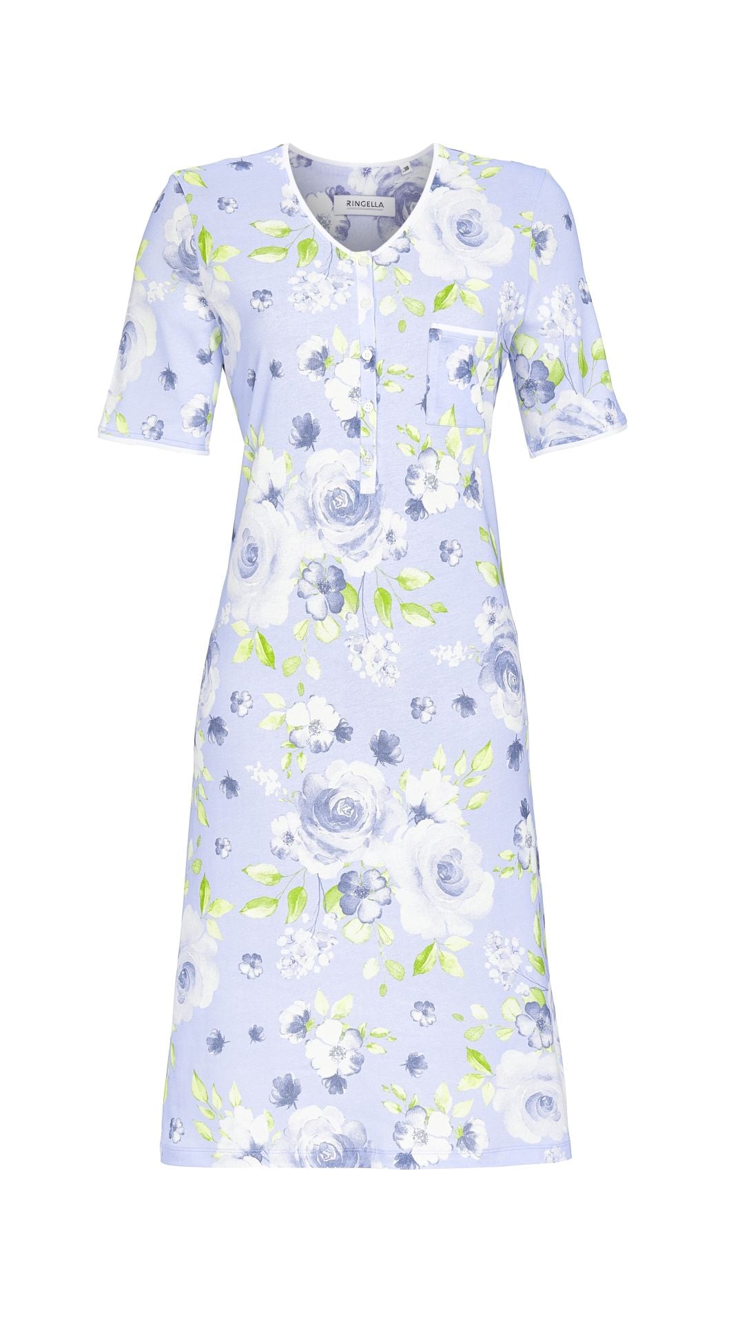 Ringella Nachthemd met knoopsluiting bloemenprint - 5211069 - Licht blauw